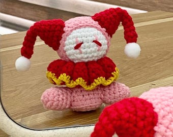 Custom Jester Crochet, Handmade Clown Amigurumi, Cute Harlequin Doll Charm, Kawaii Bag Accessory, Personalized Gift, Bag Accessory, Keychain
