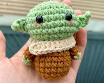 Handmade Crochet Baby Yoda Keychain | Amigurumi Grogu Plush