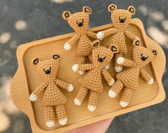 Crochet Teddy Bear Keychain, Handmade Cotton Yarn Charm
