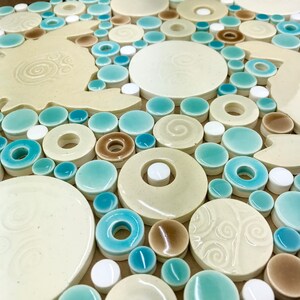Crabs cream, aqua,& white Handmade Ceramic Tile Mosaic, Ready to Install 12x12 image 8