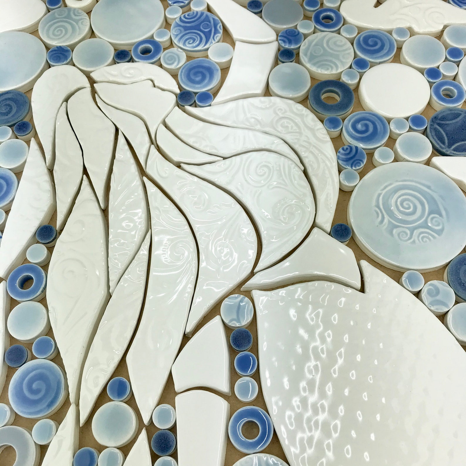 Mermaid Mosaic White with blue mix Handmade Ceramic Tile Etsy