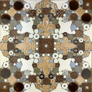 Fleur de Lis (Mocha), Handmade Ceramic Tile Mosaic, Ready to Install