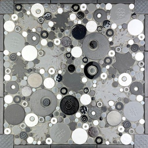 Dots with Leaves, Handmade Ceramic Tile Mosaic, Ready to Install