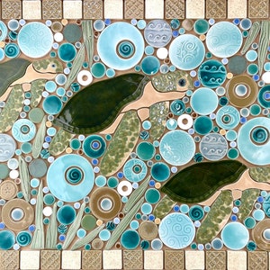 Sea Turtles, Handmade Ceramic Tile Mosaic, Ready to Install