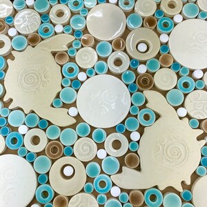 Crabs cream, aqua,& white Handmade Ceramic Tile Mosaic, Ready to Install 12x12 image 6