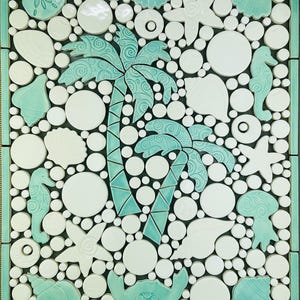 Palm Trees, Handmade Ceramic Tile Mosaic, Ready to Install