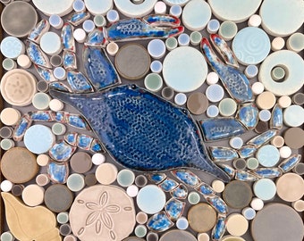 Blue Crab - Handmade Ceramic Tile Mosaic, Ready to Install 12"x12"
