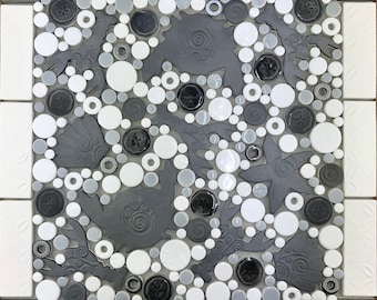 Coastal Mosaic, White/Gray/Black, Handmade Ceramic Tile Mosaic, Ready to Install