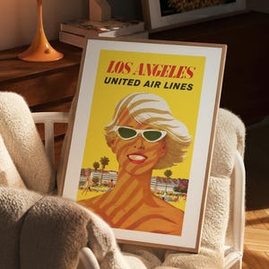 Los Angeles Travel Poster: Mid-Century Modern United Airlines Art Print