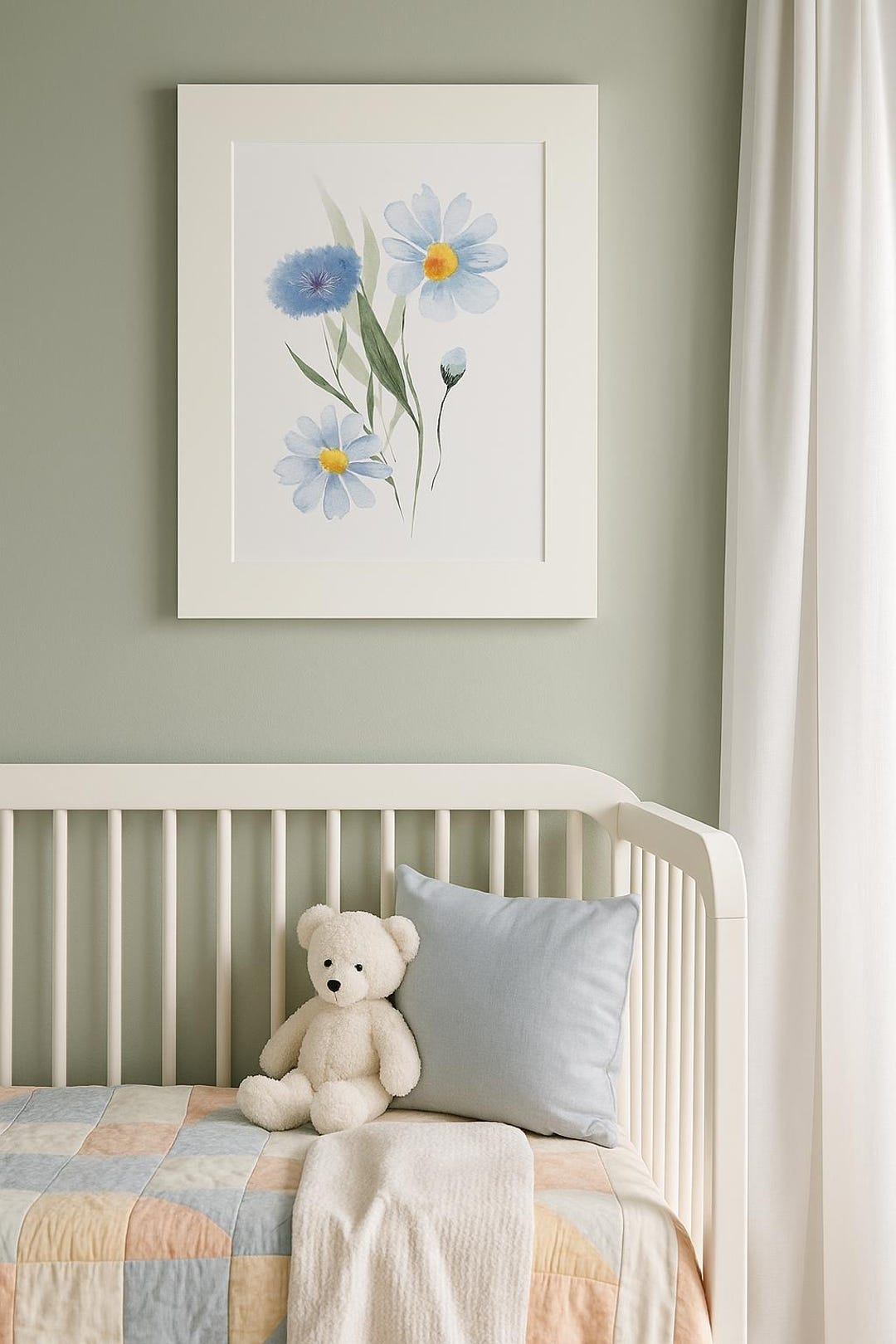 Blue Wildflower Watercolor Print: Pastel Floral Nursery Art - Etsy