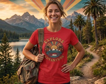 Explore Adventure Sun, Mountain Graphic T-Shirt | Retro Outdoor Illustration