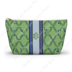 Monogrammed Mahjong Tile Bag: Blue Floral Vines Chinoiserie Travel Pouch, Small and Large