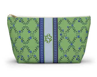 Monogramowana torba Mahjong Tile: niebieska, kwiatowa torba Chinoiserie, mała i duża