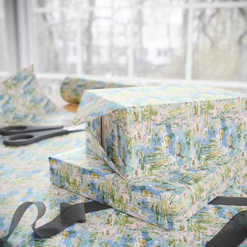 Watercolor Duck Pond Wrapping Paper, 3 Sizes, Satin or Matte Finish, Game Hunting image 12