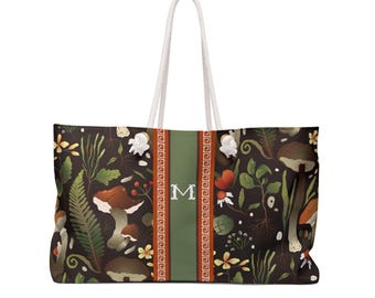 Monogrammed Forest Mushroom Mahjong Tote Bag, Personalized Mahjong Gift, Maj Carry-All Travel Duffel