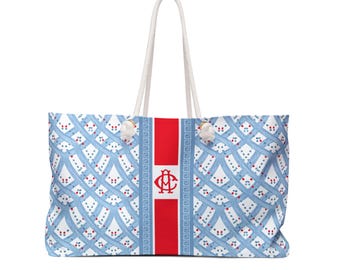 Monogrammed Light Blue Waves Mahjong Tote Bag, Personalized Mahjong Gift, Maj Carry-All Travel Duffel