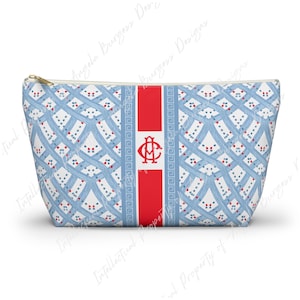 Monogrammed Light Blue and Red Mahjong Tile Bag: Chinoiserie Travel Pouch, Small and Large