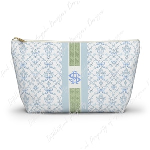 Personalisierter Mahjong-Stein- oder Würfelbeutel mit blauen Schleifen, großer Beutel bietet Platz für ein komplettes Set.