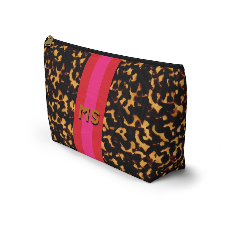 Personalized MAHJONG Tile Bag Tortoise Shell Pink Stripe, Large Fits a Full Set of Tiles image 3