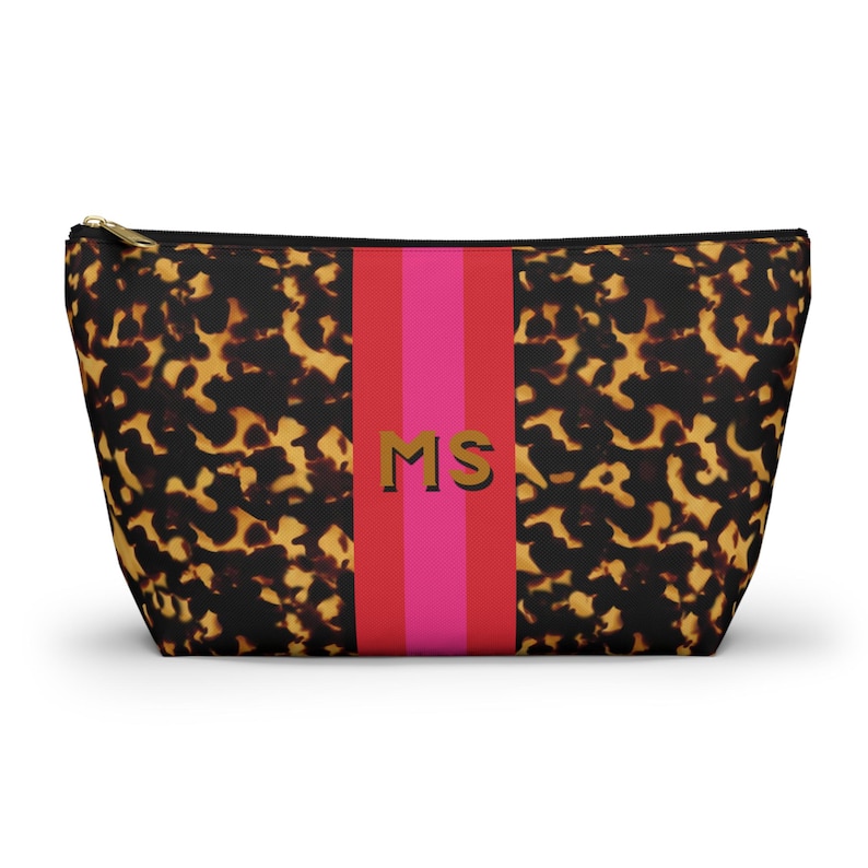 Personalized MAHJONG Tile Bag Tortoise Shell Pink Stripe, Large Fits a Full Set of Tiles image 1