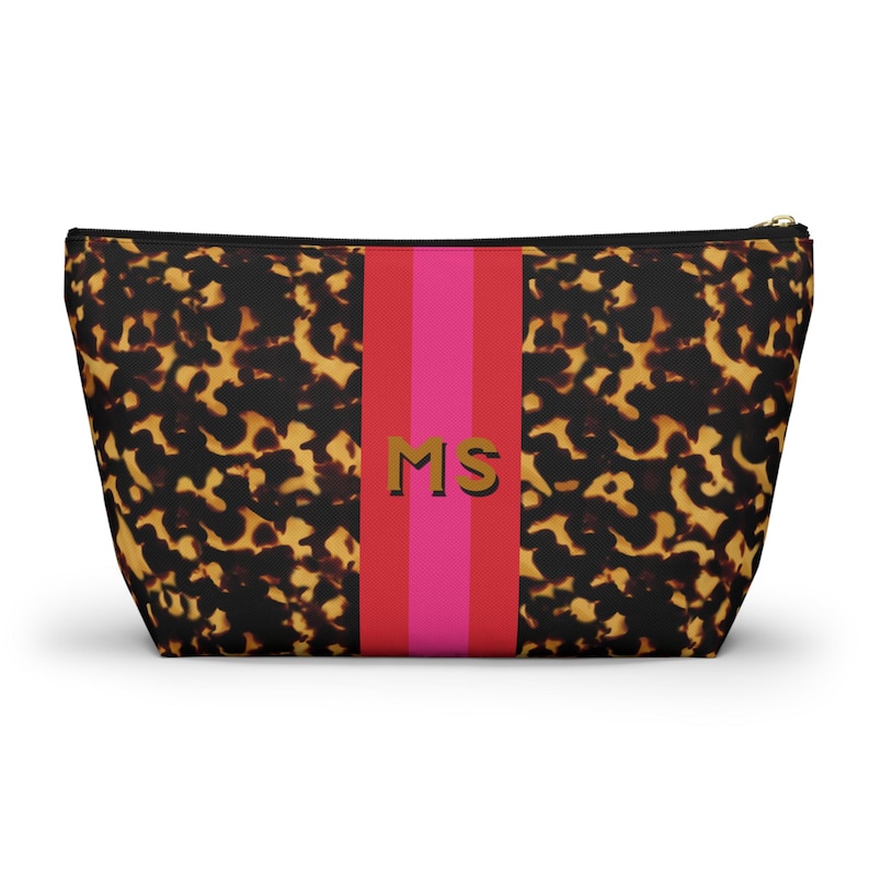 Personalized MAHJONG Tile Bag Tortoise Shell Pink Stripe, Large Fits a Full Set of Tiles image 2