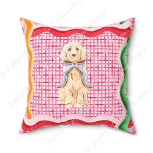 Labradoodle Merry and Bright Pillow, Preppy Watercolor Art, Christmas Holiday Doodle