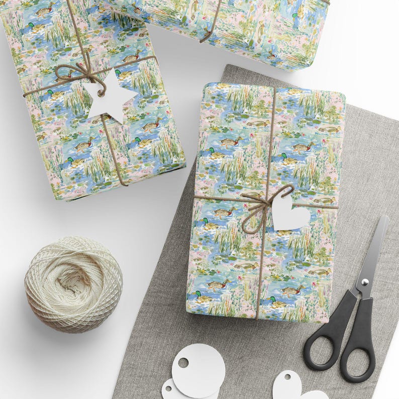 Watercolor Duck Pond Wrapping Paper, 3 Sizes, Satin or Matte Finish, Game Hunting image 4