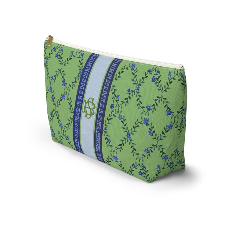 Monogrammed Mahjong Tile Bag: Blue Floral Vines Chinoiserie Travel Pouch, Small and Large image 4