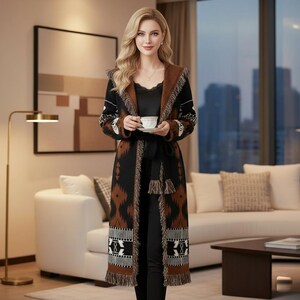 Vintage Tassel Patchwork Belted Cardigan Women Turn-Down Collar Long Sleeve Knitted Autumn Sweater | Custom Made