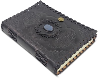 Handmade Black Leather Journal – Antique Stone Design, 200 Pages
