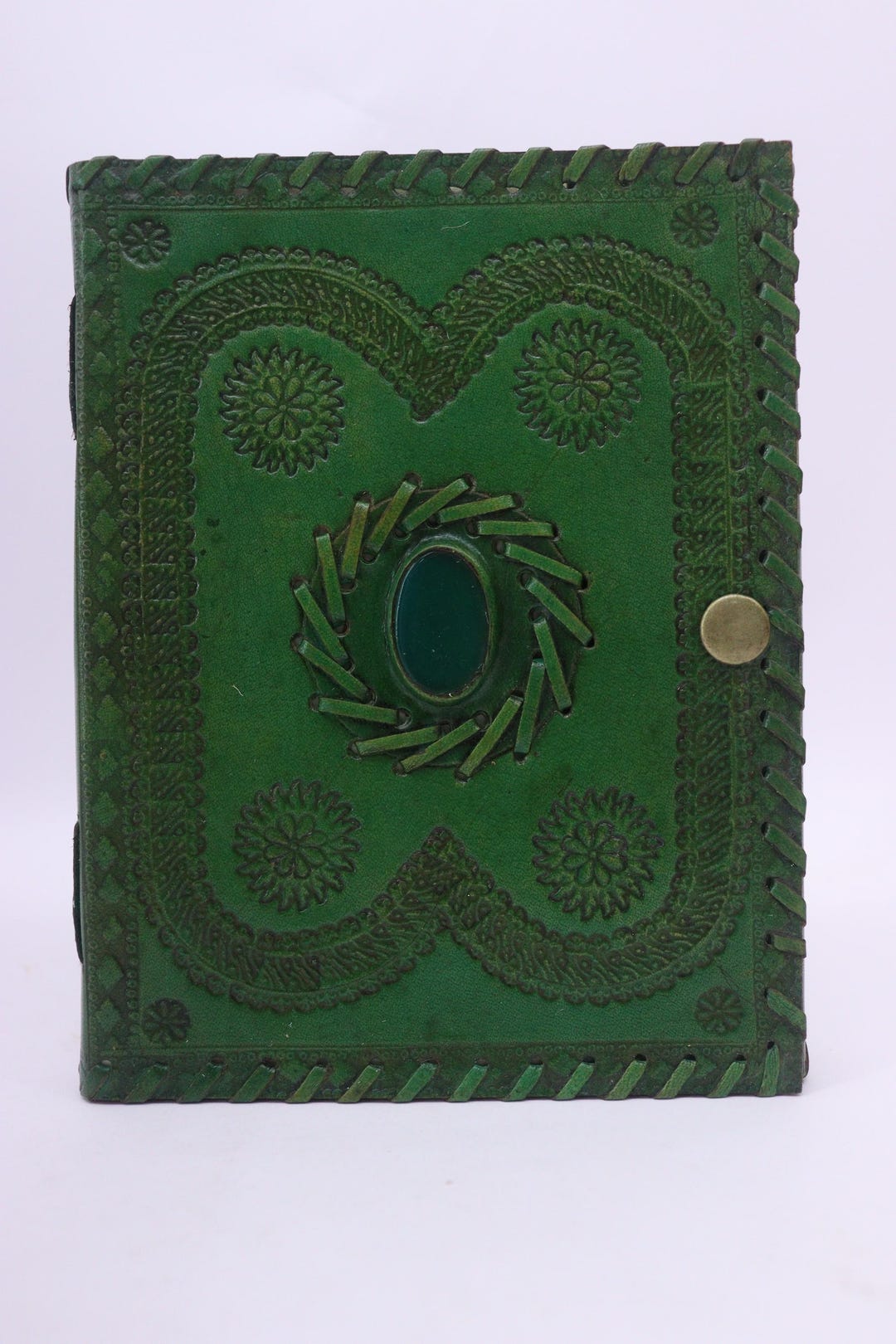 Vintage Green Leather Diary With Hand Tooled Embossed Floral Design ...