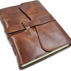 Makoraa  Brown Leather Bound Vintage Journal Handmade 6x8, Writing Notebook with Loop Strap Closure, 200 Pages Recycled Cotton Paper