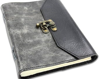 Makoraa Handmade Leather Journal, Antique Metal Clasp, Recycled Cotton Paper