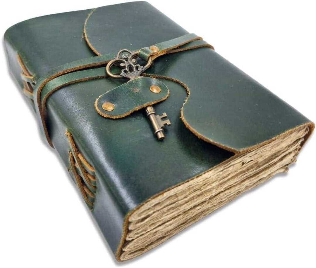 Handmade Green Leather Journal With Key, Vintage Diary, 125 GSM Cotton ...