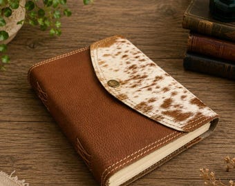 Leather Journal with Cowhide Flap | Vintage Rustic Diary | Handmade Notebook