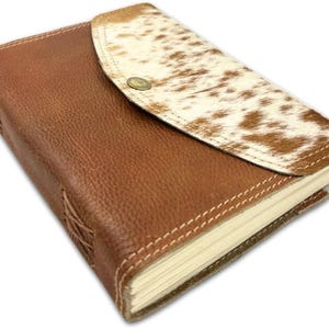 Makoraa  Leather Journal with Cowhide Pattern, Vintage Rustic Diary 6x8, 200 Pages 125 GSM Cotton Paper Travel Notebook