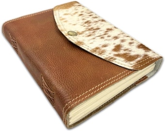 Makoraa  Leather Journal with Cowhide Pattern, Vintage Rustic Diary 6x8, 200 Pages 125 GSM Cotton Paper Travel Notebook