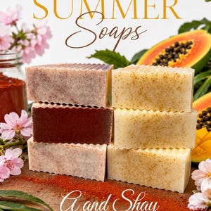 Summer Soap Trio - Handcrafted Soap Set, Japanese Cherry Blossom, Mango Papaya, Sandalwood Rose, Natural Clays, Gift Set, Goat Milk Soap.