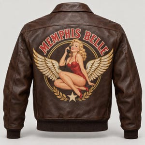 Memphis Belle WWII B-17 A-2 Genuine Leather Bomber Jacket Custom Made, Personalized Pilot Name Patch, Vintage Nose Art Coat
