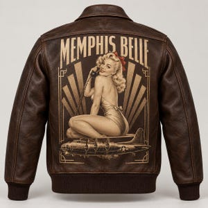 Memphis Belle WWII B-17 A-2 Genuine Leather Bomber Jacket Custom Made, Personalized Pilot Name Patch, Vintage Nose Art Coat