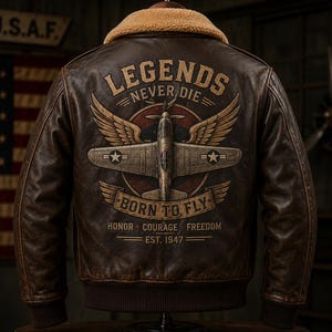 Custom WWII Pilot Leather Bomber Jacket, Personalized Flight Jacket with Name Patch, Vintage A2 Aviator Nose Art Coat for Men