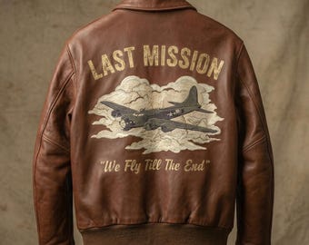 Chaqueta bomber de cuero A2 de la Segunda Guerra Mundial, chaqueta del escuadrón Last Mission, chaqueta de vuelo vintage, chaqueta de piloto personalizada, abrigo de cuero marrón desgastado.