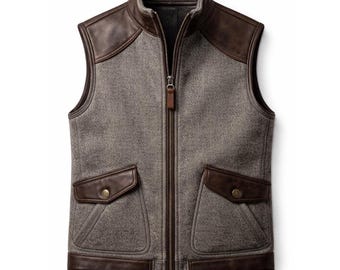 Handcrafted Wool Vest with Leather Accents | Classic Rustic Winter Utility Vest | Sleeveless Outerwear