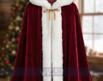 Handgemachte Samt Weihnachtsmann Umhang | Roter Samt Weihnachtsumhang