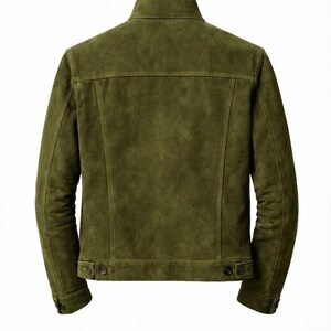 Olive Green Suede Trucker Jacket | Western Style Jacket | | Classic Workwear Shirt