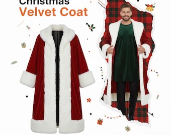Red Santa Claus Velvet Coat | Plush Faux Fur Trim Christmas Costume