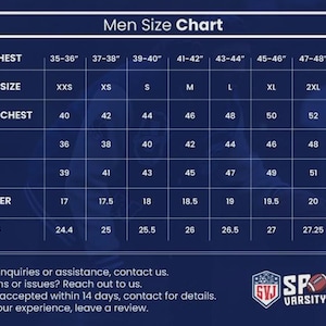 May include: Men's size chart for jackets, with measurements in inches. Includes body chest, jacket size, jacket chest, waist, hip, shoulder, and sleeve measurements, ranging from XXS to 3XL.
