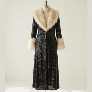 Handmade Penny Lane Black Sequin Coat | Boho Winter New Year Night Coat