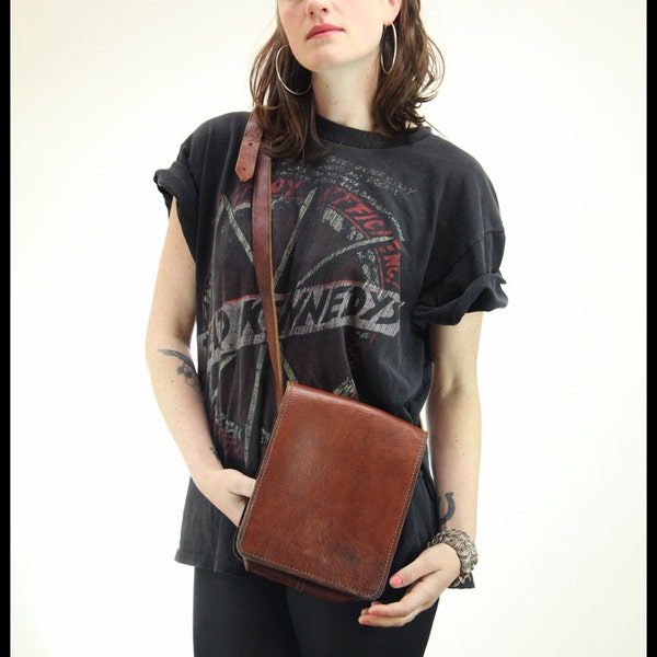 MINIMALIST Full Grain Leather Purse Boxy over the Shoulder Messenger Bag, Choco Leather