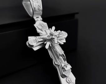 Orthodox Cross Necklace Set for Men, Solid 925 Silver Cross & Chain, Heavy Orthodox Pendant, Christian Jewelry Gift, Religious Necklace